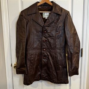Vintage 1990s USA Chocolate Brown Leather Jacket Faux Fur Lined Size 36 S/M